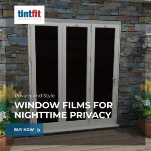 What window film blocks view from outside at night?